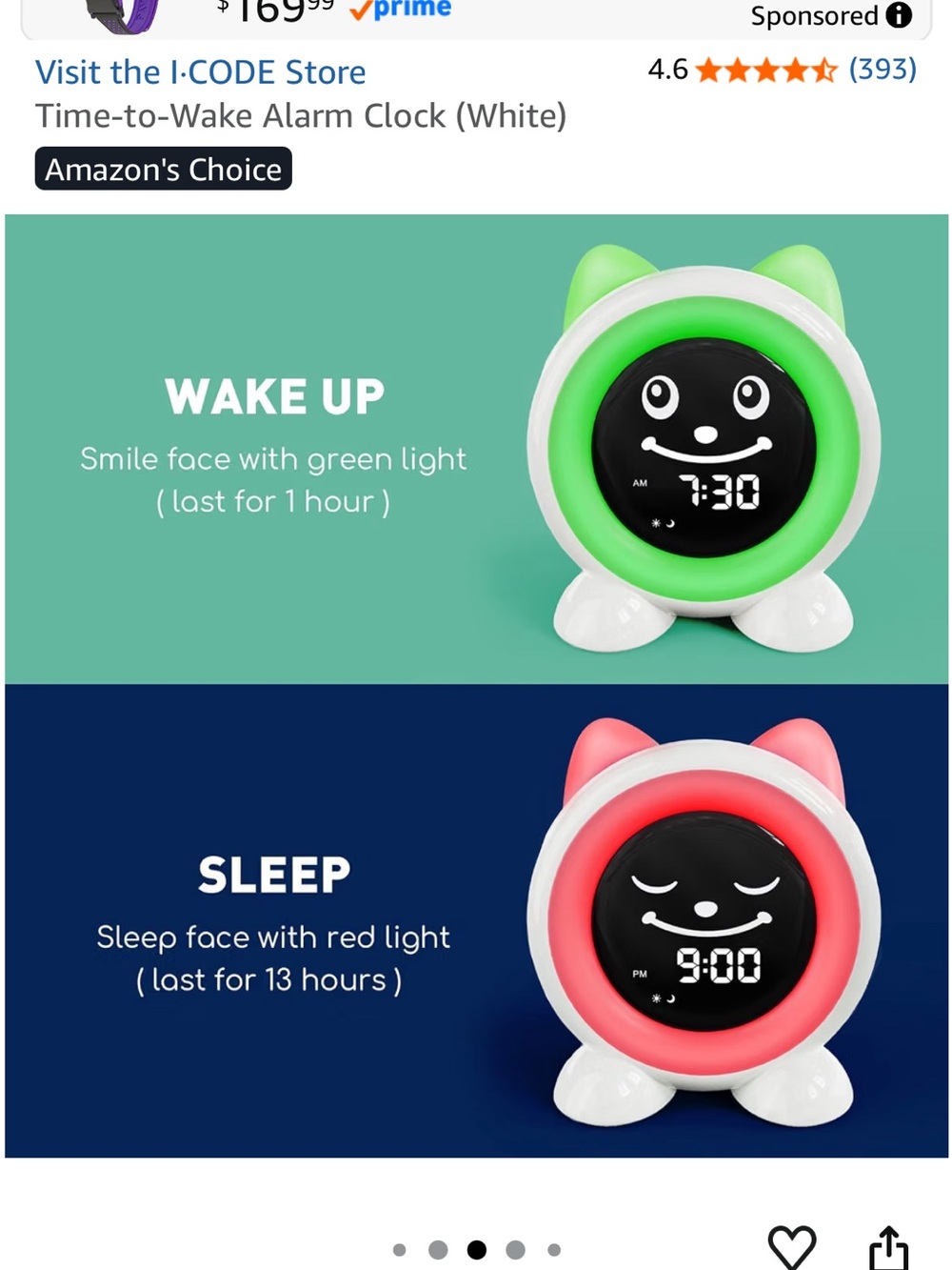 Kids Sleep Trainer Clock Night Light Alarm Time-to-Wake White